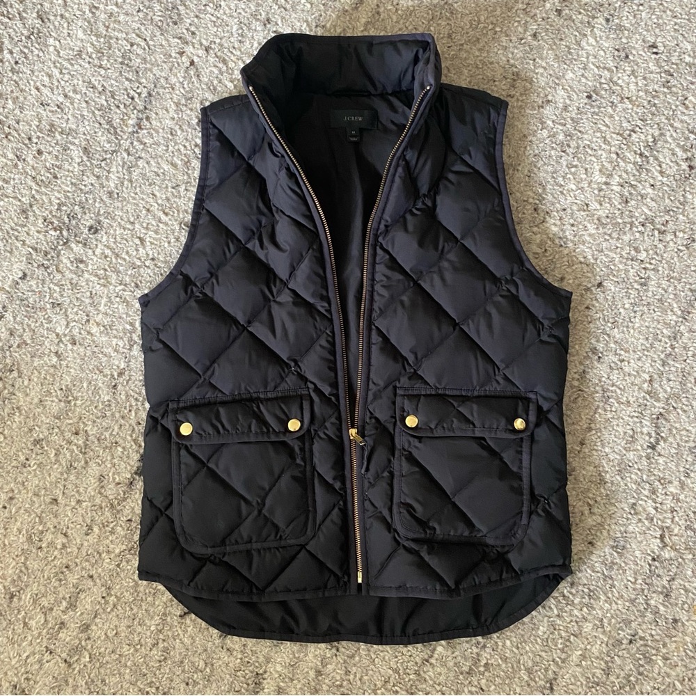 J. Crew Black Quilted Vest with Gold Details